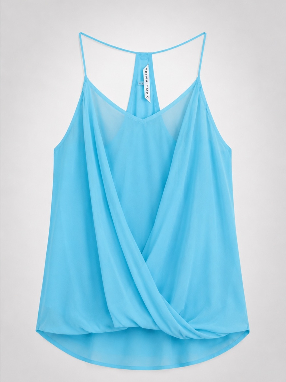 Trina Turk Sky Blue Draped Spaghetti-Strap Blouse